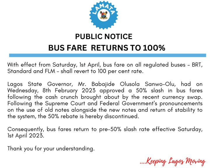 Election Largess Over: Sanwo-Olu Reverts Bus Fare On All BRT To 100% Rate