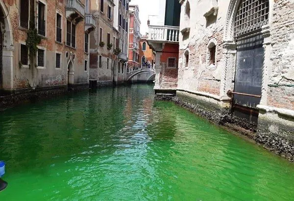 Venetians Panic As Venice Blue Canal Mysteriously Turns Green