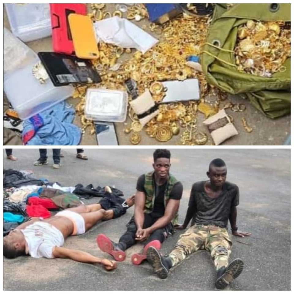 One Shot Dead, 2 Arrested As Gallant Policeman Foils Robbery Attack At A Gold Shop By 5Men Gang Decked In Military Camouflages