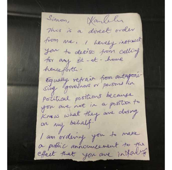 What Nnamdi Kalu’s Family Said About The Hand Written Letter Stopping Sit-At-Home