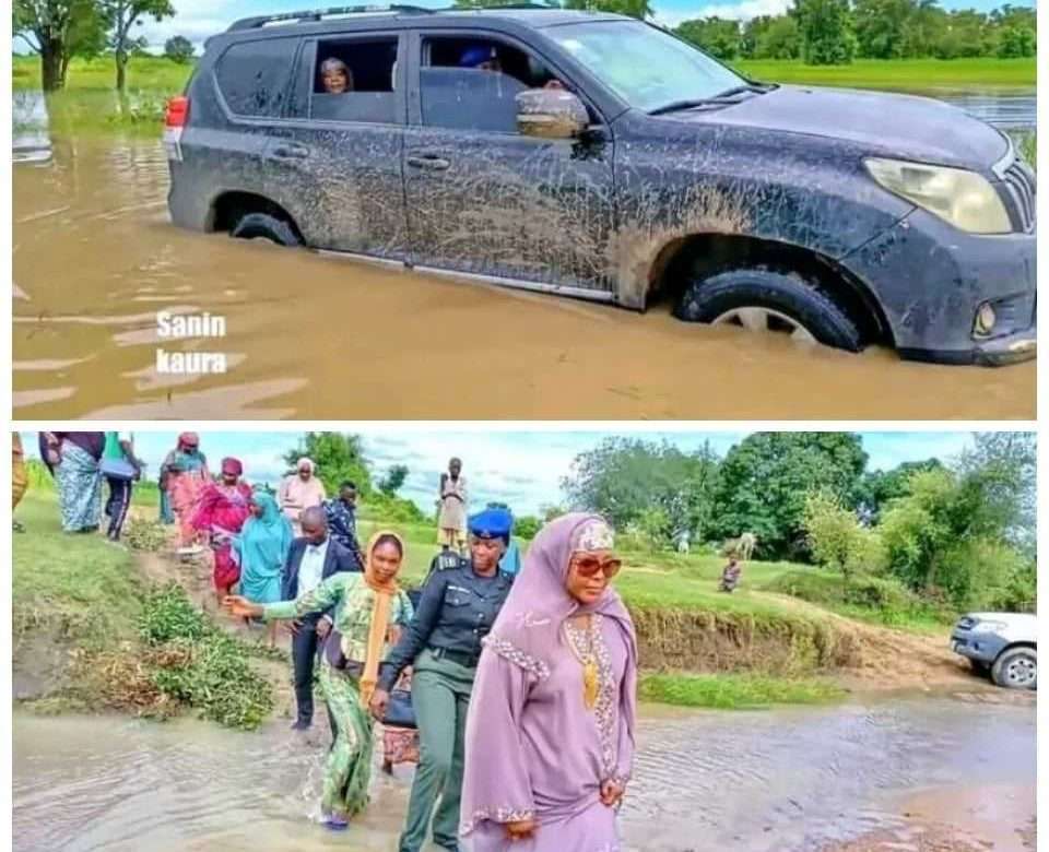 Backlash As Bauchi First Lady’s Convoy Gets Stuck in Floodwaters
