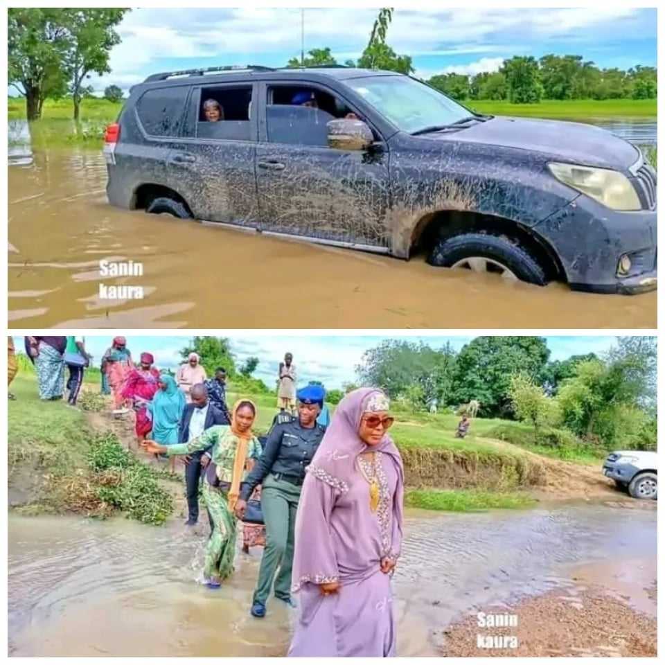 Backlash As Bauchi First Lady’s Convoy Gets Stuck in Floodwaters